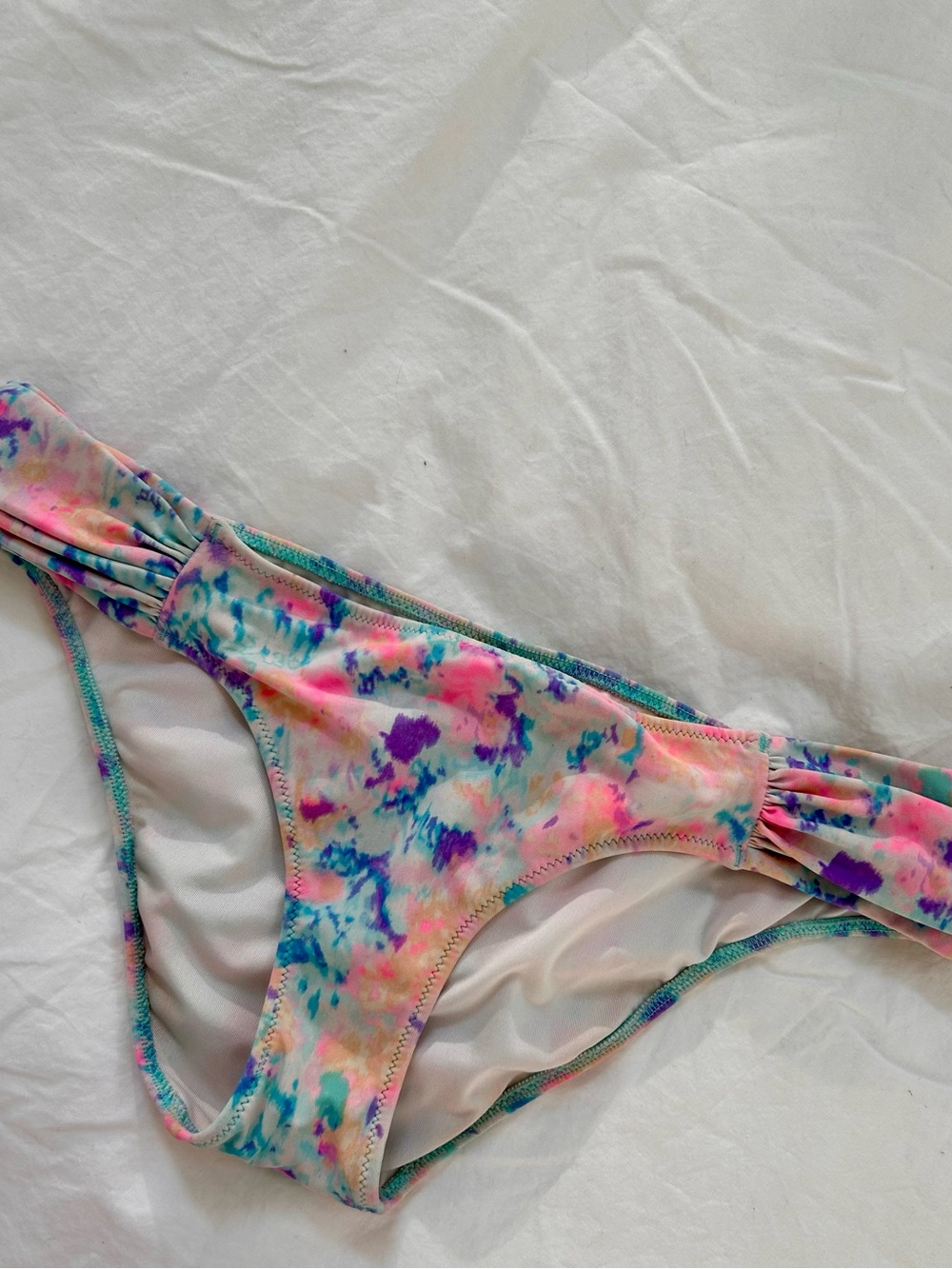Tie-Dye Floral Bikini Bottoms - Pastel Pink, Blue & Purple